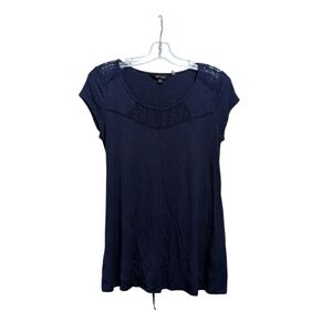 Stork & Babe Navy Blue Lace Accent Maternity Top Size Medium